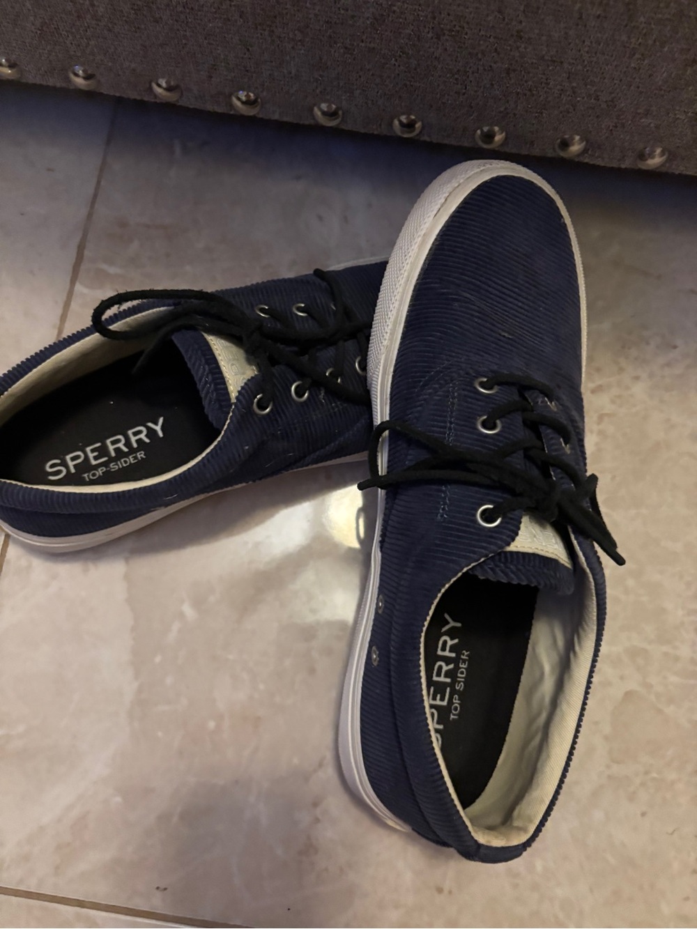 Sperry Men's Navy Corduroy Boat Shoes with White Trim